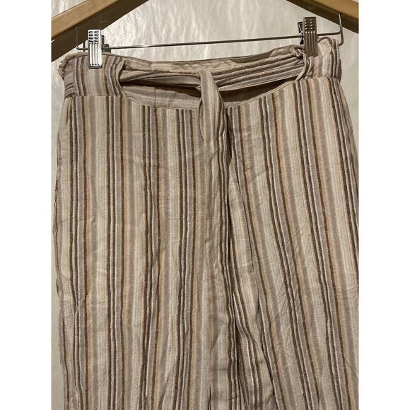 Indigo Rein Linen Blend Cropped Beach Pants Womens L Large Beige Striped - Picture 2 of 5